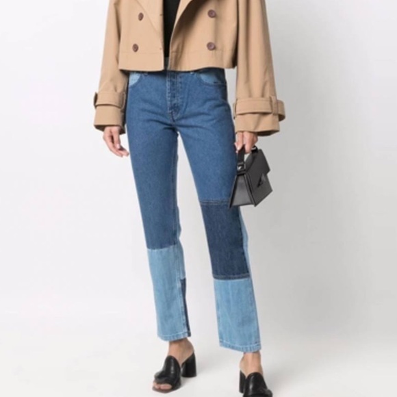 Helmut Lang Pieced Denim Patchwork Straight Jeans Size 24 - Picture 1 of 11